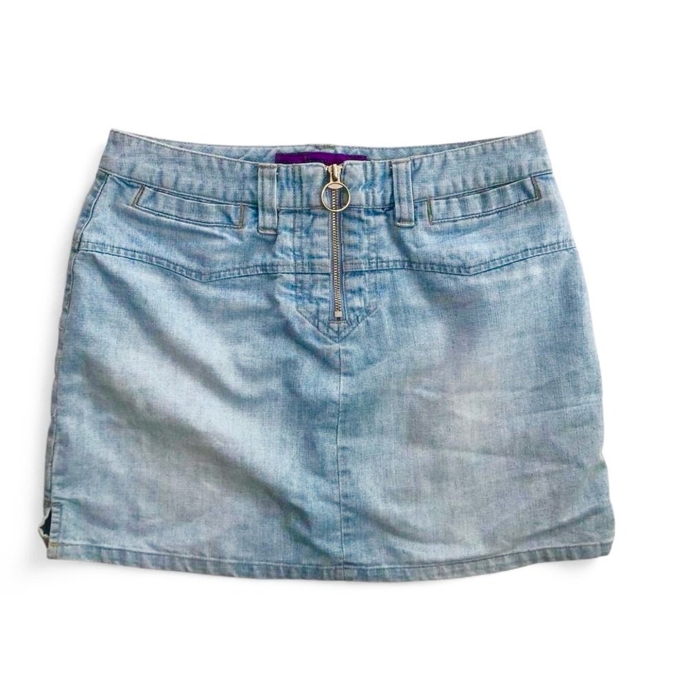 Light wash denim mini skirt